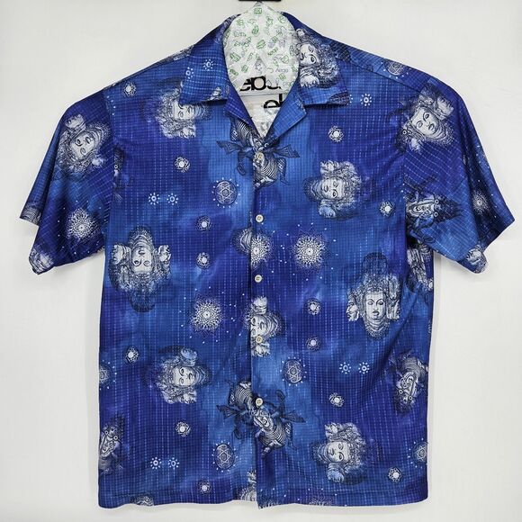 Vtg Third Rail Shirt Mens Large Buddha USA Made Rare Y2K Blue All Over Print - Picture 1 of 11